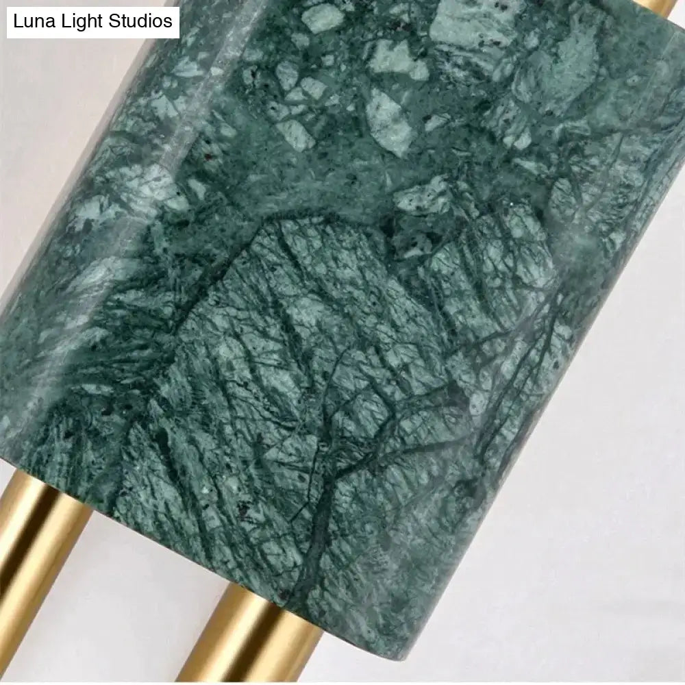 Modern brass and green marble led wall lamp with sleek rectangular marble led base and golden metallic legs for living room