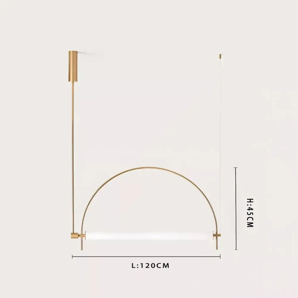 Modern brass and polished chrome pendant light with a sleek gold frame and white cylindrical lamp housing for dining rooms