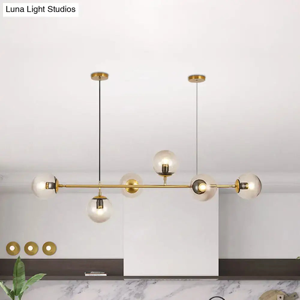 DecorBites modern bubble chandelier lighting with smoke gray glass shades and brass pendant fixture for dining room