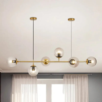 Decorbites modern bubble chandelier lighting with six smoke gray glass globe shades and brass frame for kitchen dining room