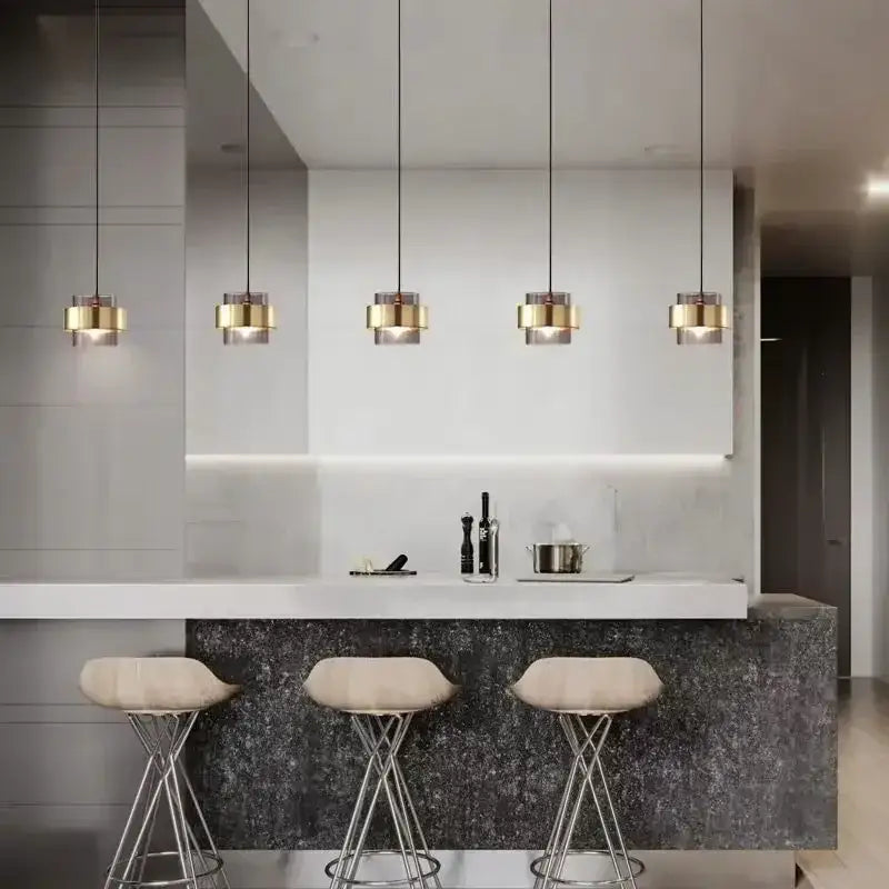 Five modern pendant lights with gold wrought iron frames and frosted glass shades for decorbites gold wrought use