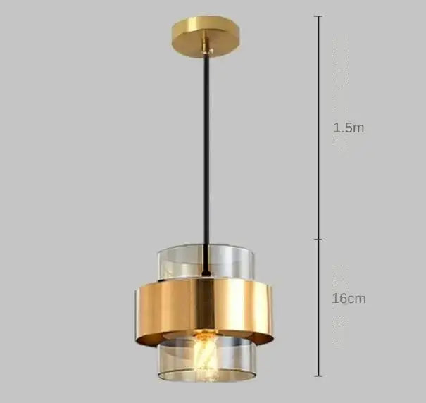Modern brass and smoked glass pendant light with gold wrought iron rings suspended by black cord for dining room decorbites gold wrought