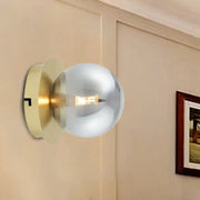 Modern brass and smoky glass shade wall lamp with brushed brass base and chrome sphere light fixture for bedroom