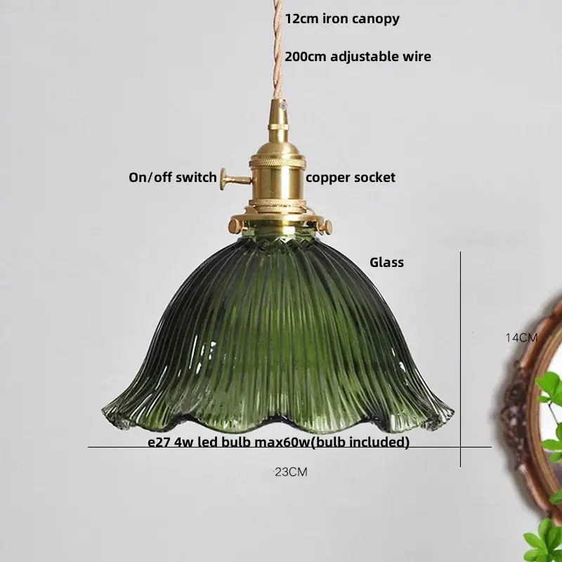 Modern brass pendant light with green ribbed glass shade and knob switch by Decorbites clear glass for kitchen decor
