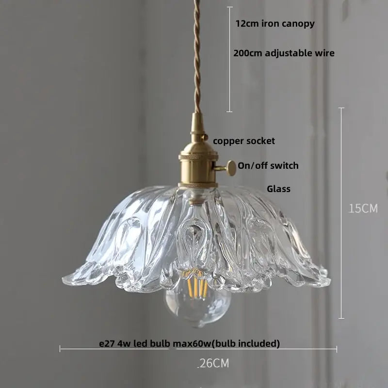 Modern brass and textured clear glass knob switch pendant light with brass copper socket and twisted iron canopy for kitchen decorbites clear glass