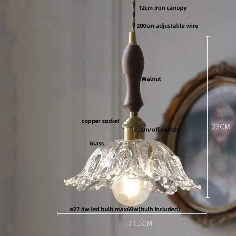 Modern brass and textured clear glass knob switch pendant light with hand-blown fluted decorbites clear glass shade