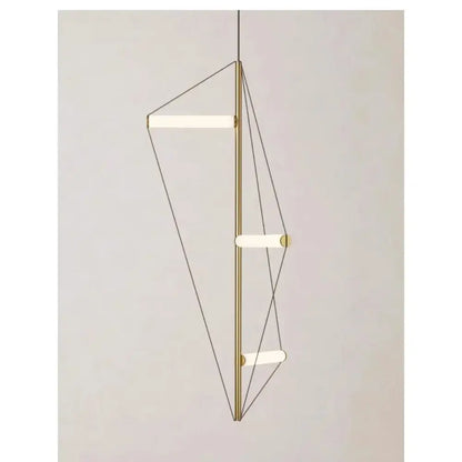 Modern brass and white led disc pendant light with geometric frame and three horizontal led strips for bedroom decorbites pendant light