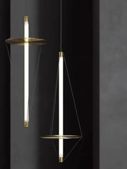 Modern brass and white led disc pendant light with slender glowing tubes for elegant bedroom decorbites disc pendant lighting