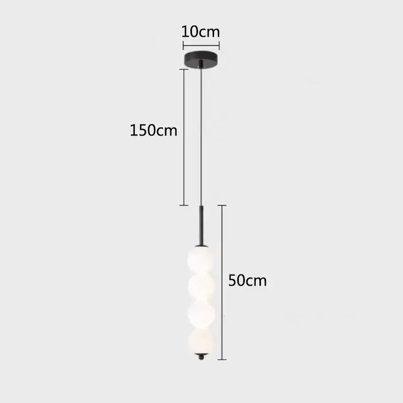 Black metal pendant lights with four frosted glass spheres stacked vertically for modern brass and white pearl decorbites led white