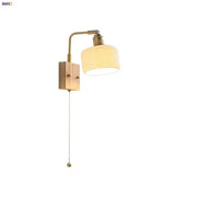 Modern brass and wood ceramic led wall sconce with ribbed cream glass shade for bedroom vanity decorbites ceramic led wall