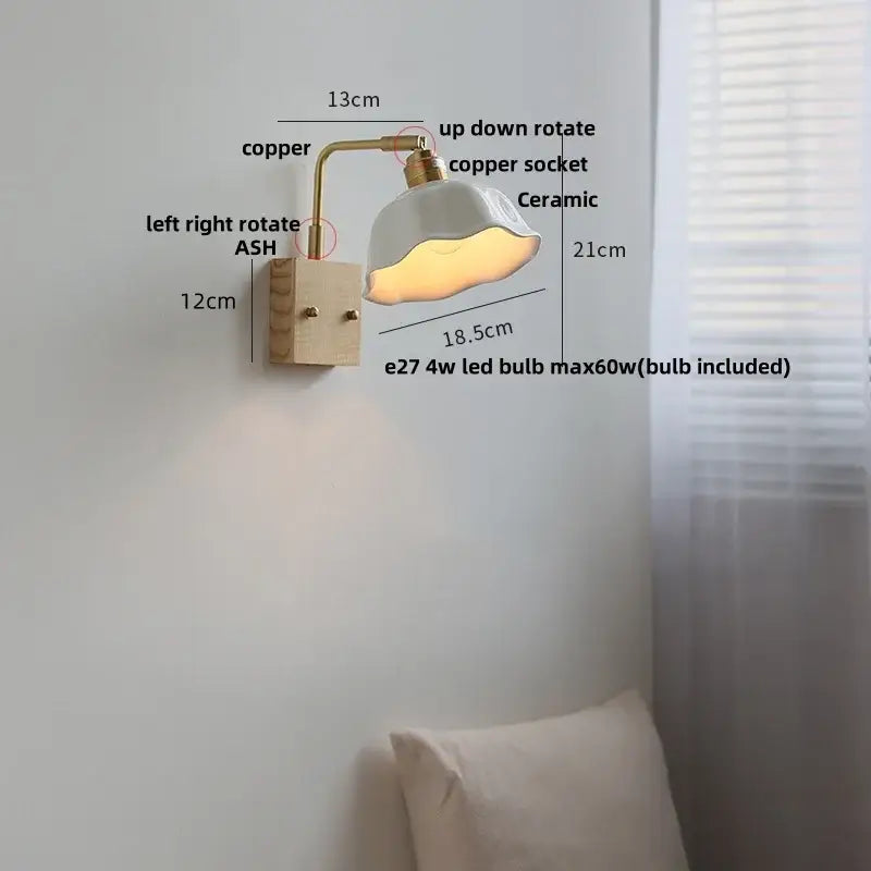 Modern brass and wood ceramic led wall sconce with copper arm and adjustable ceramic led wall for versatile lighting decorbites ceramic led