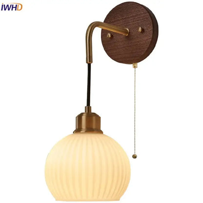 Modern brass and wood ribbed glass wall light with warm-toned globe pendant ideal for bedroom decorbites copper adjustable use
