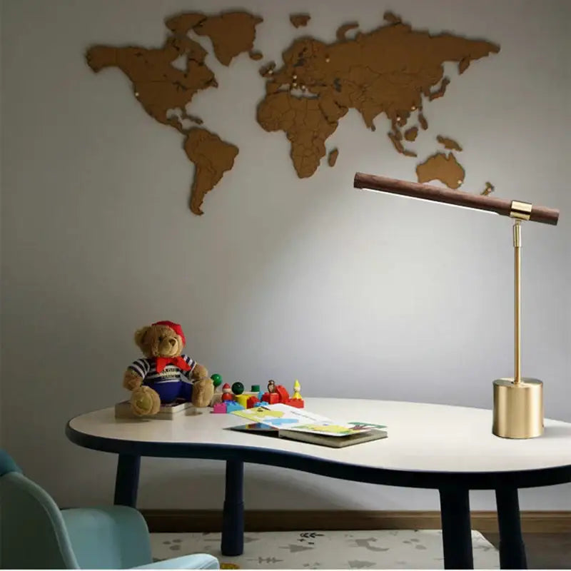 Modern brass and wood table lamp with gold-toned finish and wooden arm for bedroom and living room decorbites led wood use