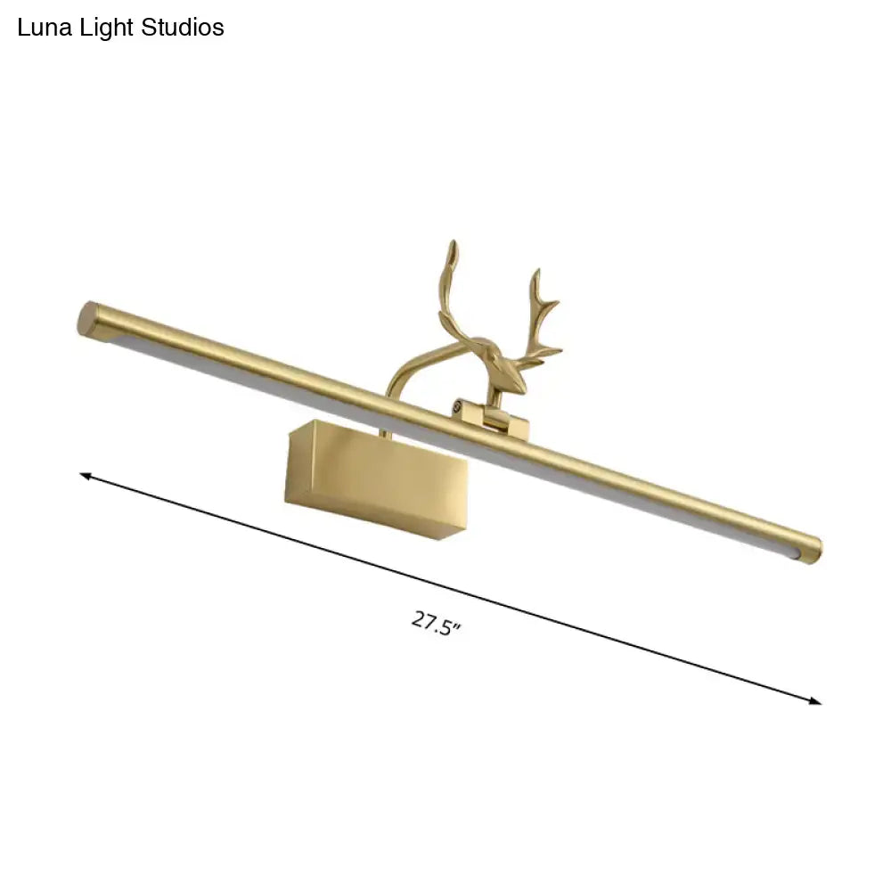 Modern brass antler gold-finished deer-head led wall light vanity fixture for bathroom illumination