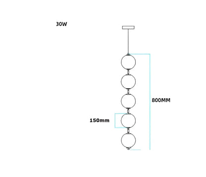 Modern brass artistic necklace chandelier pendant light with five spherical glass globes in vertical line for living room decorbites brass artistic