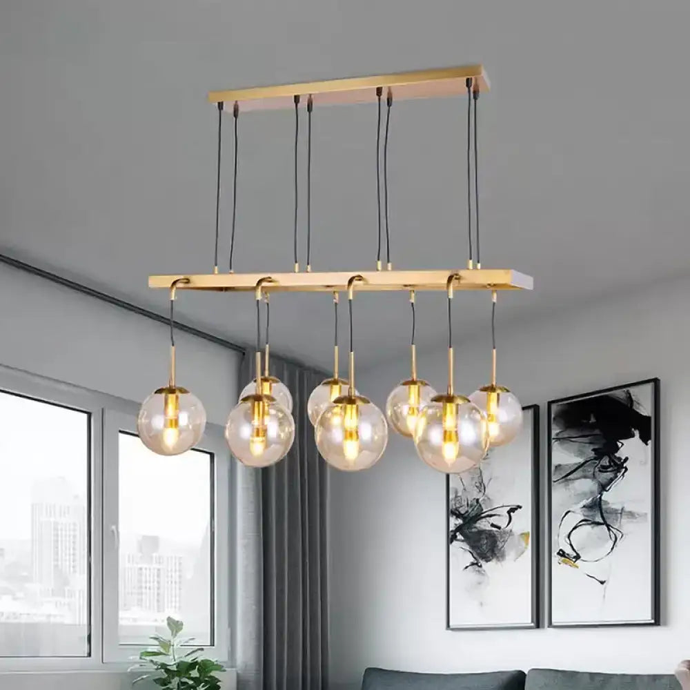 Modern decorbites brass ball island pendant light with clear glass shade and six gold-toned globe bulbs 220v 240v compatible