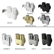 Modern brass bidet faucet set featuring a dual-handle wall-mounted diverter valve in multiple finishes including matte black chrome and white