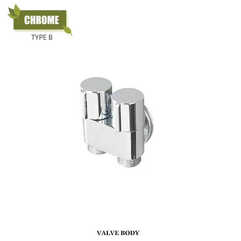 Chrome finished type b valve body with sleek metallic surface and threaded connections for modern brass bidet faucet set