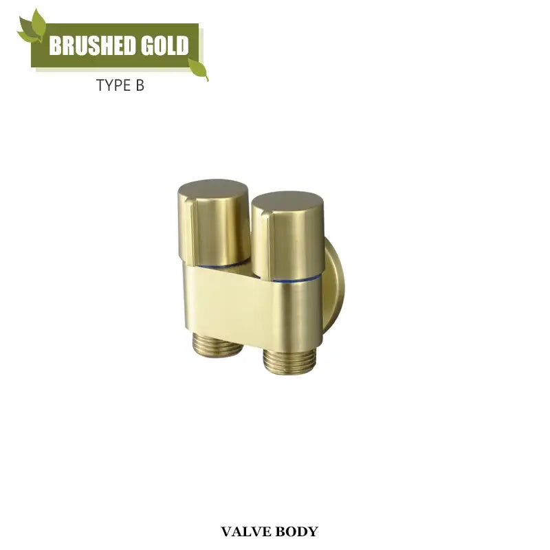 Brushed gold dual-handle valve body with threaded connections for modern brass bidet faucet set wall sprayer
