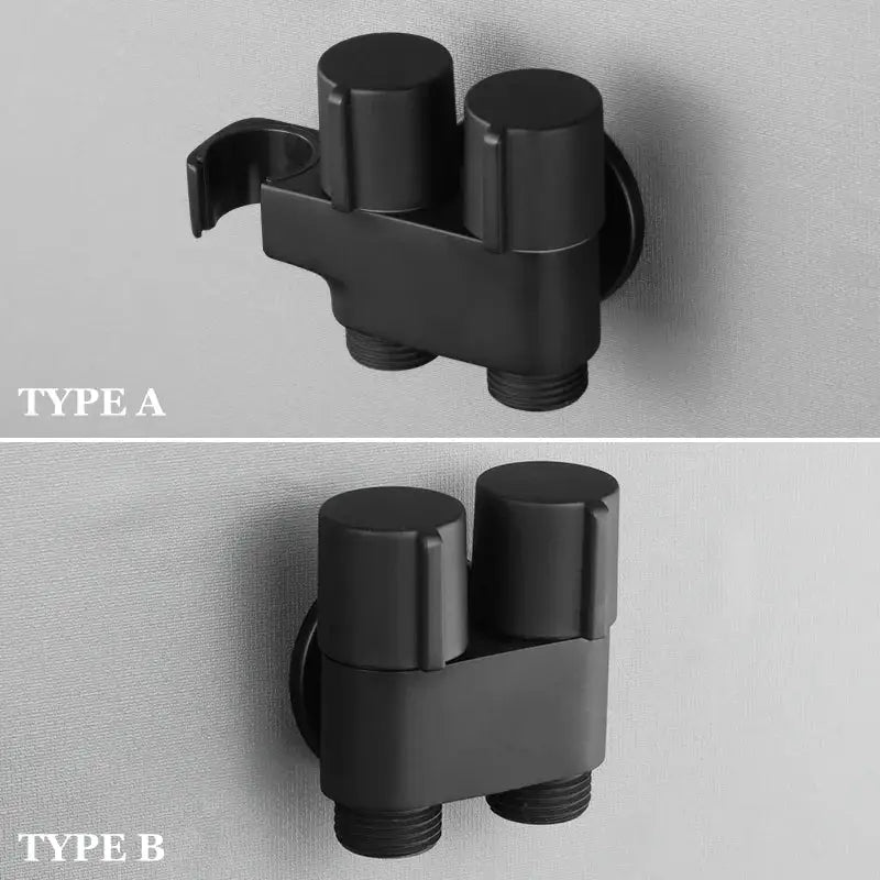 Modern brass bidet faucet set featuring a black matte dual-handle shower faucet diverter with sleek design