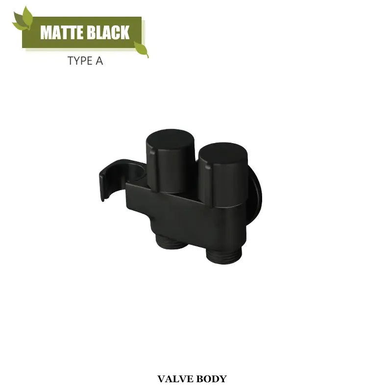 Matte black type a valve body bidet faucet set with dual cylindrical handles and threaded connections for bathroom use