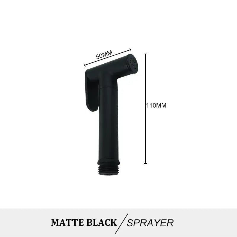 Matte black modern brass bidet spray kit handheld sprayer with coiled hose and precise measurement markings