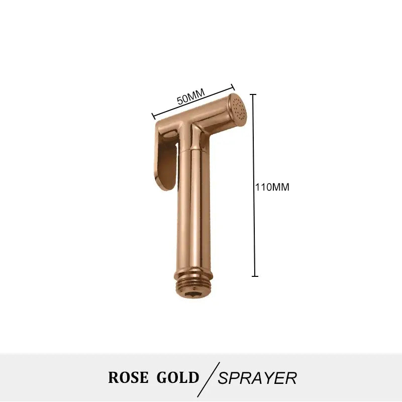 Rose gold handheld bidet spray kit with sleek metallic finish and ergonomic design for modern bathroom use
