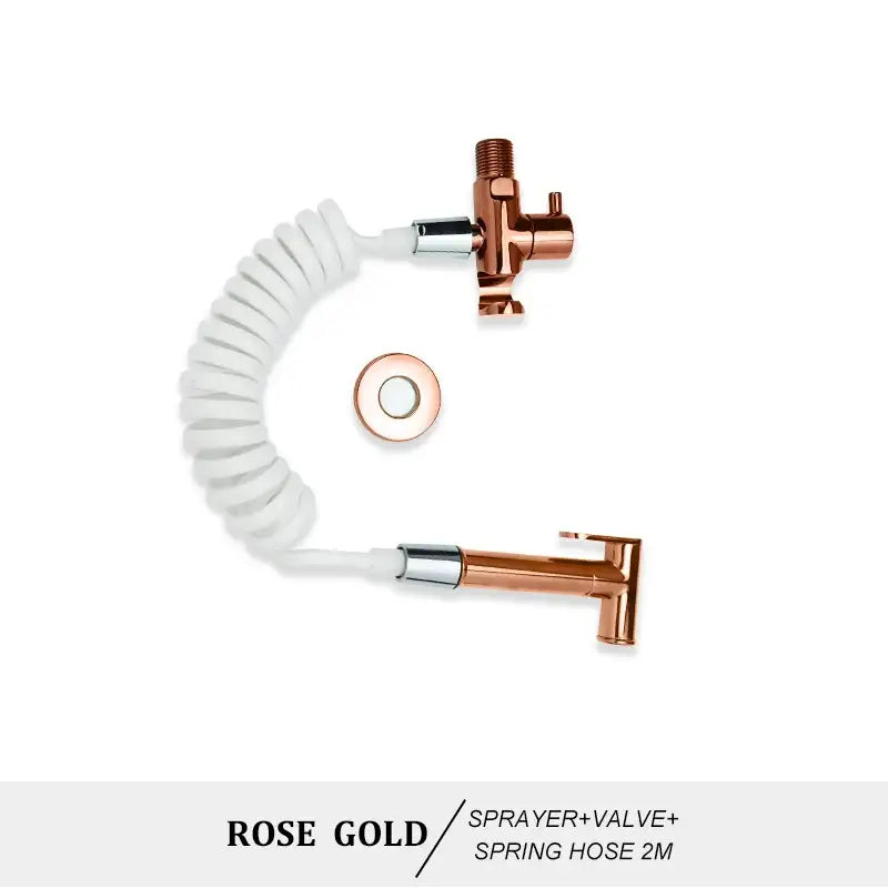 Modern brass bidet spray kit with rose gold handheld shower sprayer valve and 2 meter coiled spring hose