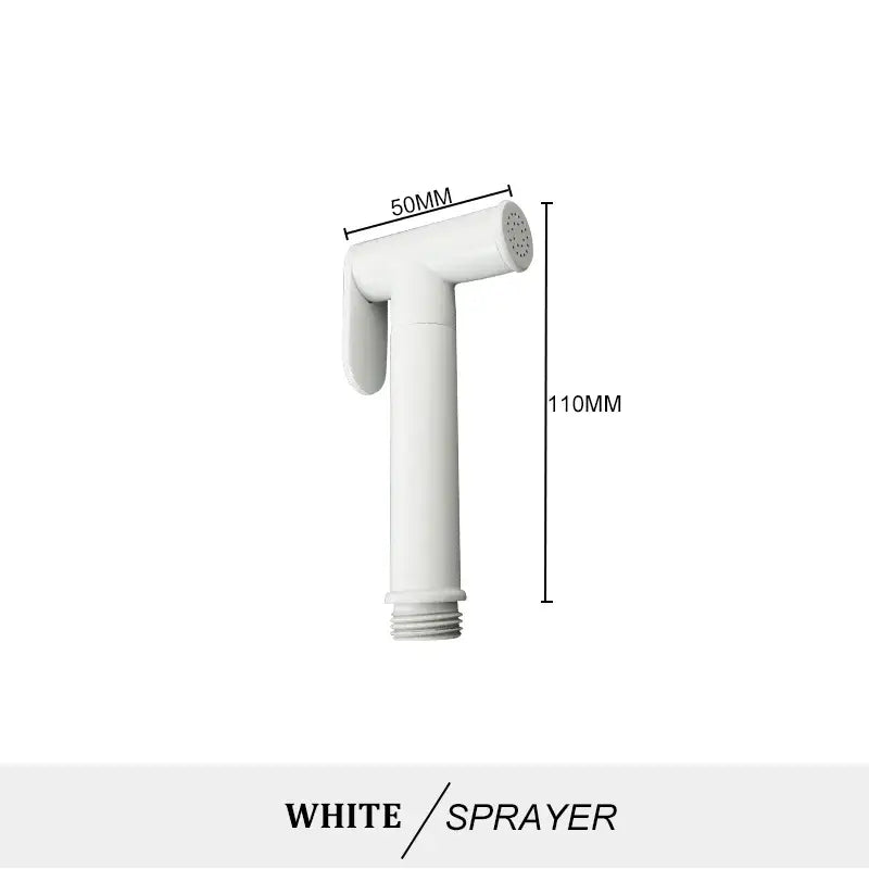 Modern brass bidet spray kit featuring a white plastic handheld bidet spray with 50mm nozzle and 110mm height