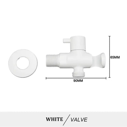 White plastic valve with threaded connections 65mm height and 90mm width for modern brass bidet spray kit