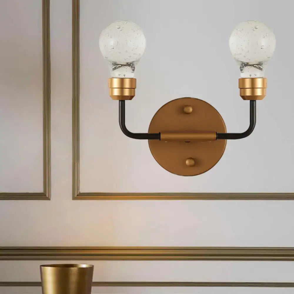 Vintage-style modern brass and black wall light with two frosted glass bulbs shaped sconce lamp for bedroom