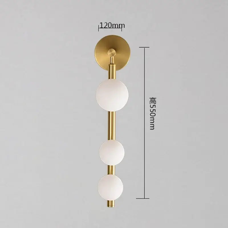 Modern brass and black frosted glass wall lamp with gold-toned sconce and three vertical frosted spheres for living room decorbites elegant mirror headlight