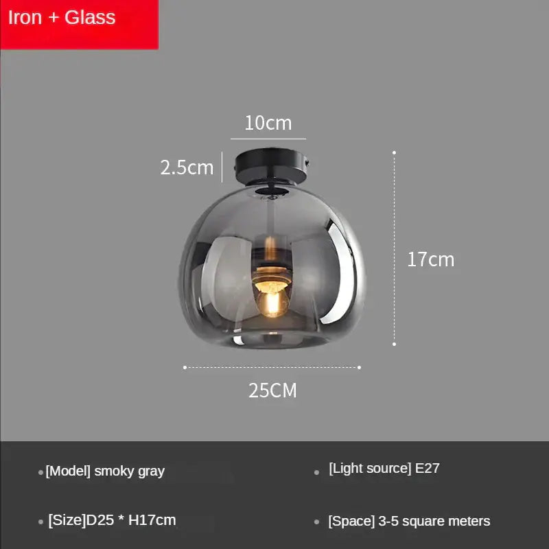 Modern brass and black glass ball led ceiling light featuring smoky gray glass pendant with iron fixture for living room decorbites glass ball