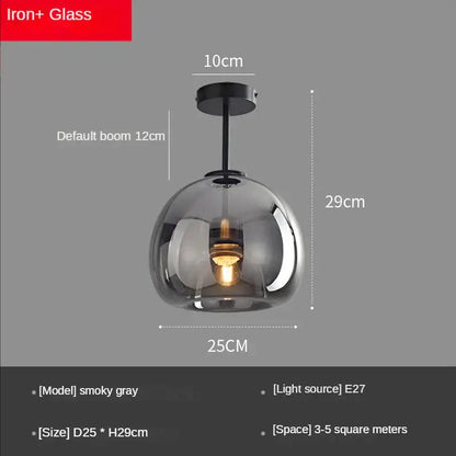 Modern brass and black glass ball led ceiling light with smoky gray glass pendant and black iron fixture decorbites glass ball