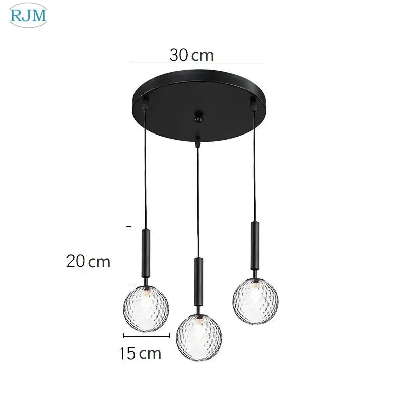 Modern brass and black pendant light with three textured glass ball led globes for dining room decorbites glass ball