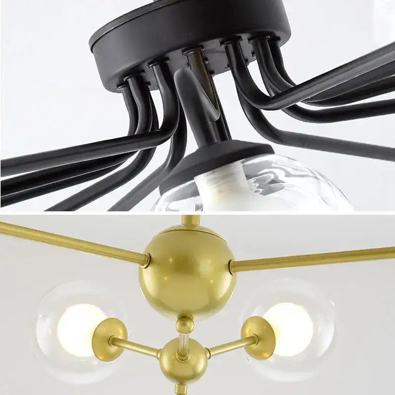 Modern black and gold glass ball pendant chandelier with sleek metal arms perfect for dining room decorbites glass ball