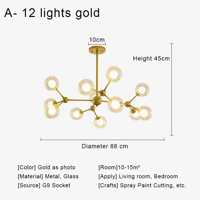 Modern brass and black glass ball pendant chandelier with twelve gold-colored glass ball bulbs for dining room decorbites glass ball
