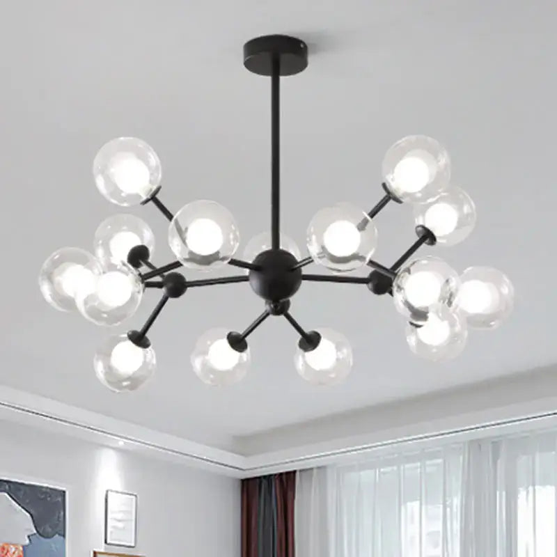 Black metal chandelier with multiple clear glass ball bulbs for dining room decorbites glass ball pendant lighting