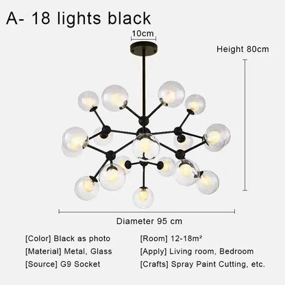 Modern brass and black glass ball pendant chandelier with 18 spherical bulbs ideal for dining room decorbites glass ball