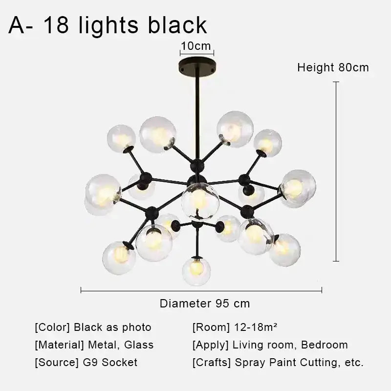 Modern brass and black glass ball pendant chandelier with 18 spherical bulbs ideal for dining room decorbites glass ball