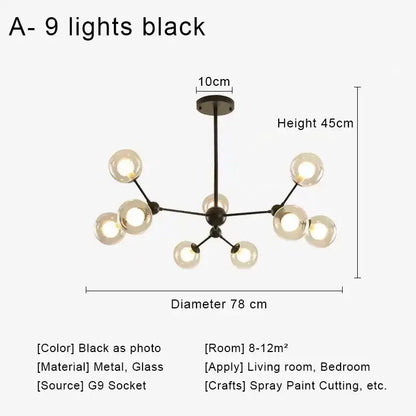 Black metal chandelier with nine frosted glass ball lights for modern brass and black glass ball pendant dining decorbites design