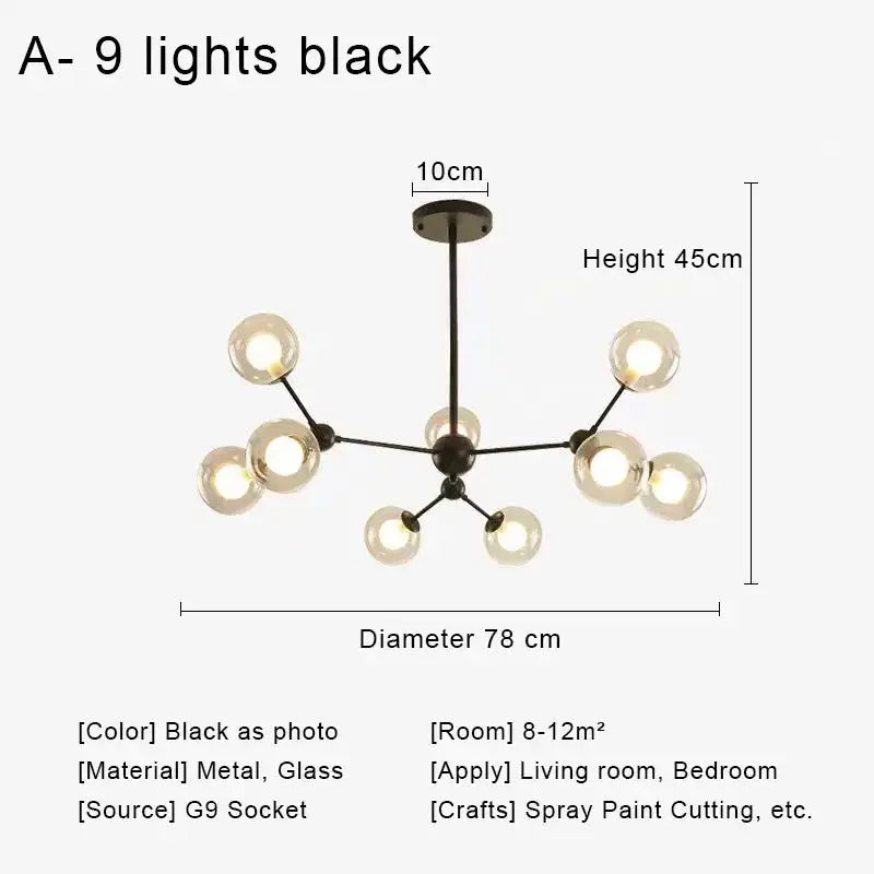 Black metal chandelier with nine frosted glass ball lights for modern brass and black glass ball pendant dining decorbites design