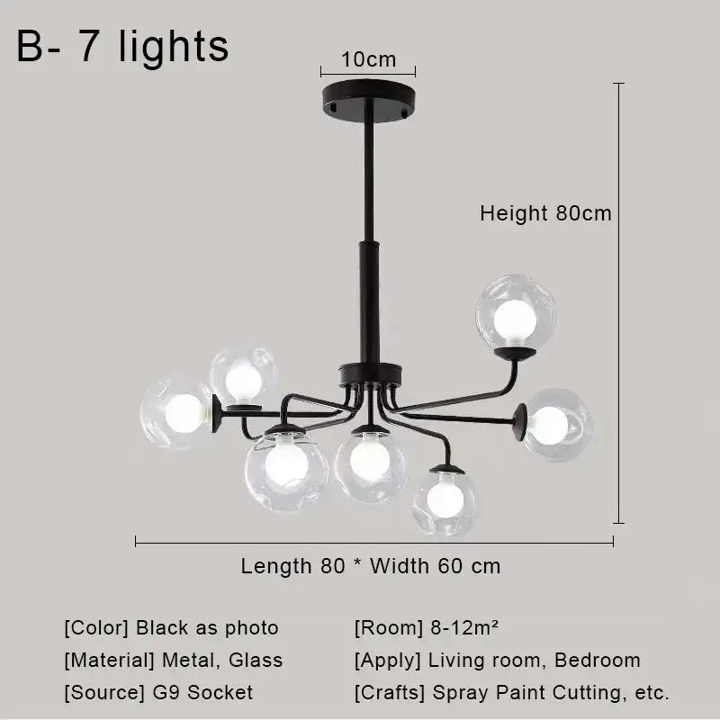 Black metal chandelier with seven clear decorbites glass ball shades for modern brass and black glass ball pendant decor