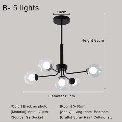 Modern brass and black glass ball pendant chandelier with five spherical bulbs for dining room decorbites glass ball lighting