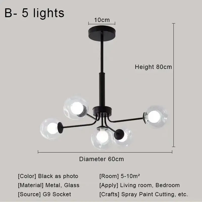 Modern brass and black glass ball pendant chandelier with five spherical bulbs for dining room decorbites glass ball lighting