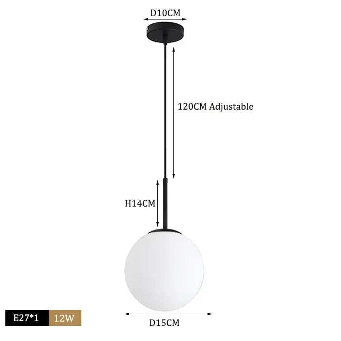 Black-finished glass ball pendant light with frosted globe and adjustable hanging length for modern dining room decorbites decor