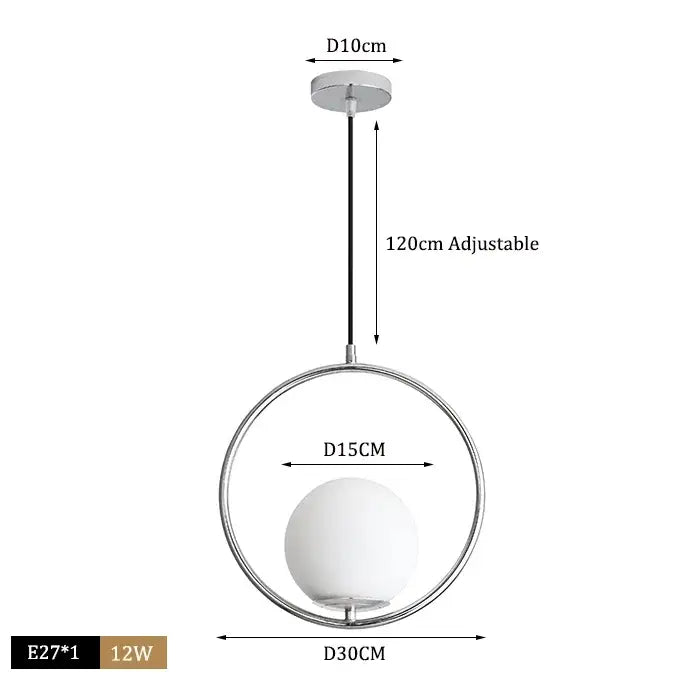 Modern brass and black glass ball pendant light with a sleek chrome frame and frosted glass ball pendant for dining room decorbites
