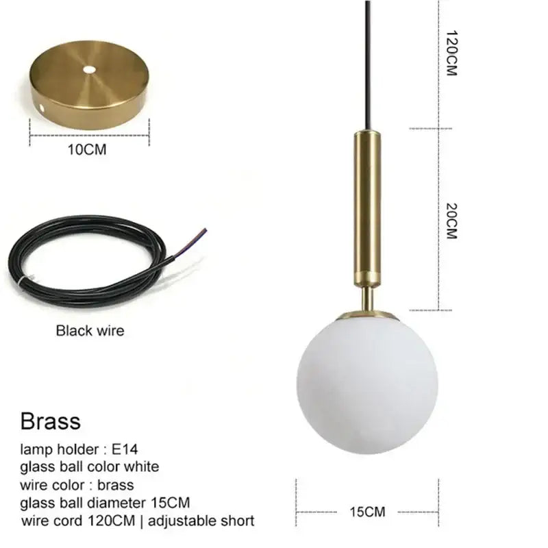 Modern brass and black glass ball pendant light with frosted white glass globe and adjustable wire cord for dining room decorbites glass ball pendant