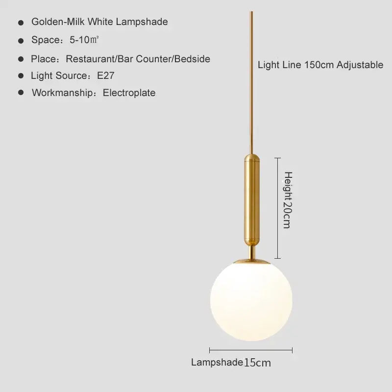 Modern brass and black glass ball pendant light with spherical golden milk white lampshade for dining room decorbites glass ball