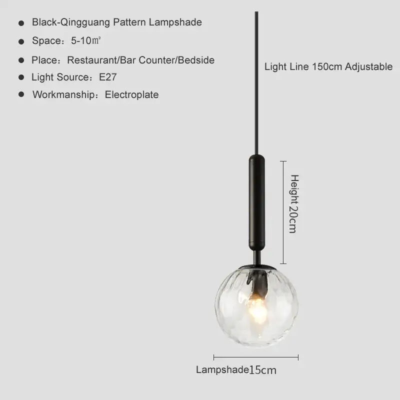 Modern brass and black glass ball pendant light with black-qingguang glass and adjustable 150cm rod for dining room decorbites glass ball pendant